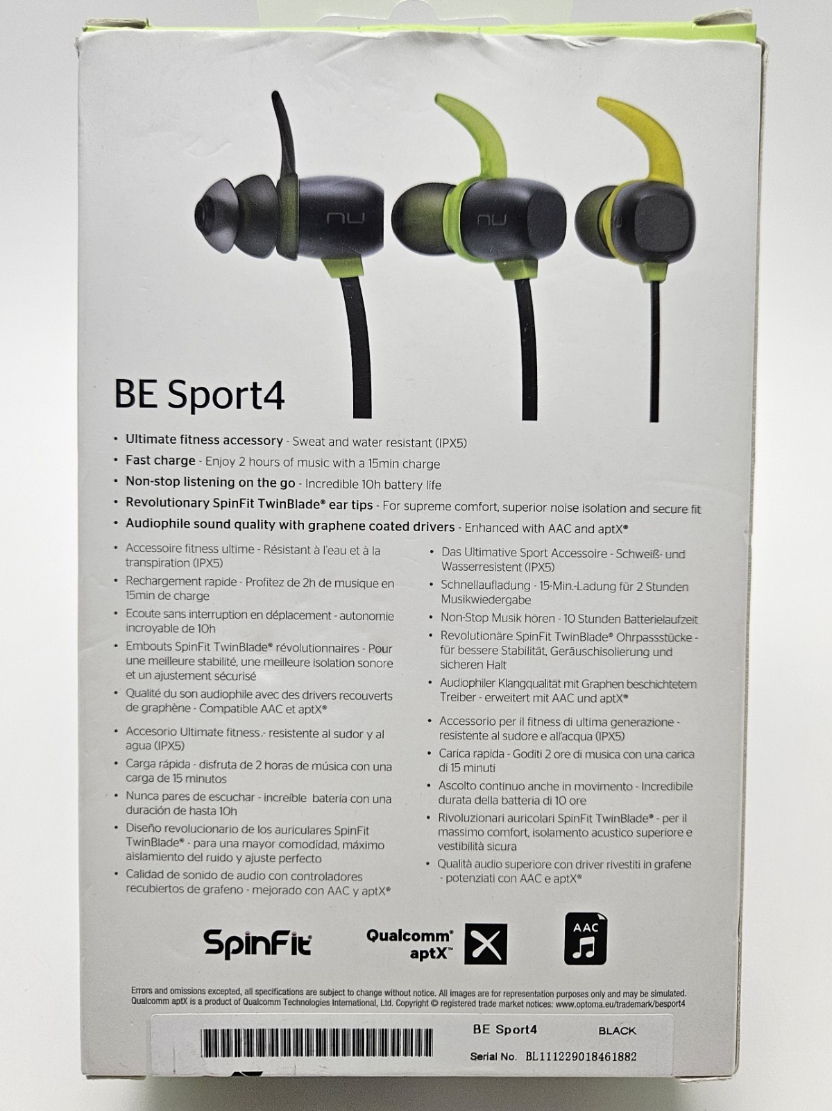 NuForce BE Sport4 BT Sports Earbuds IPX5 Waterproof 10H Playtime Used