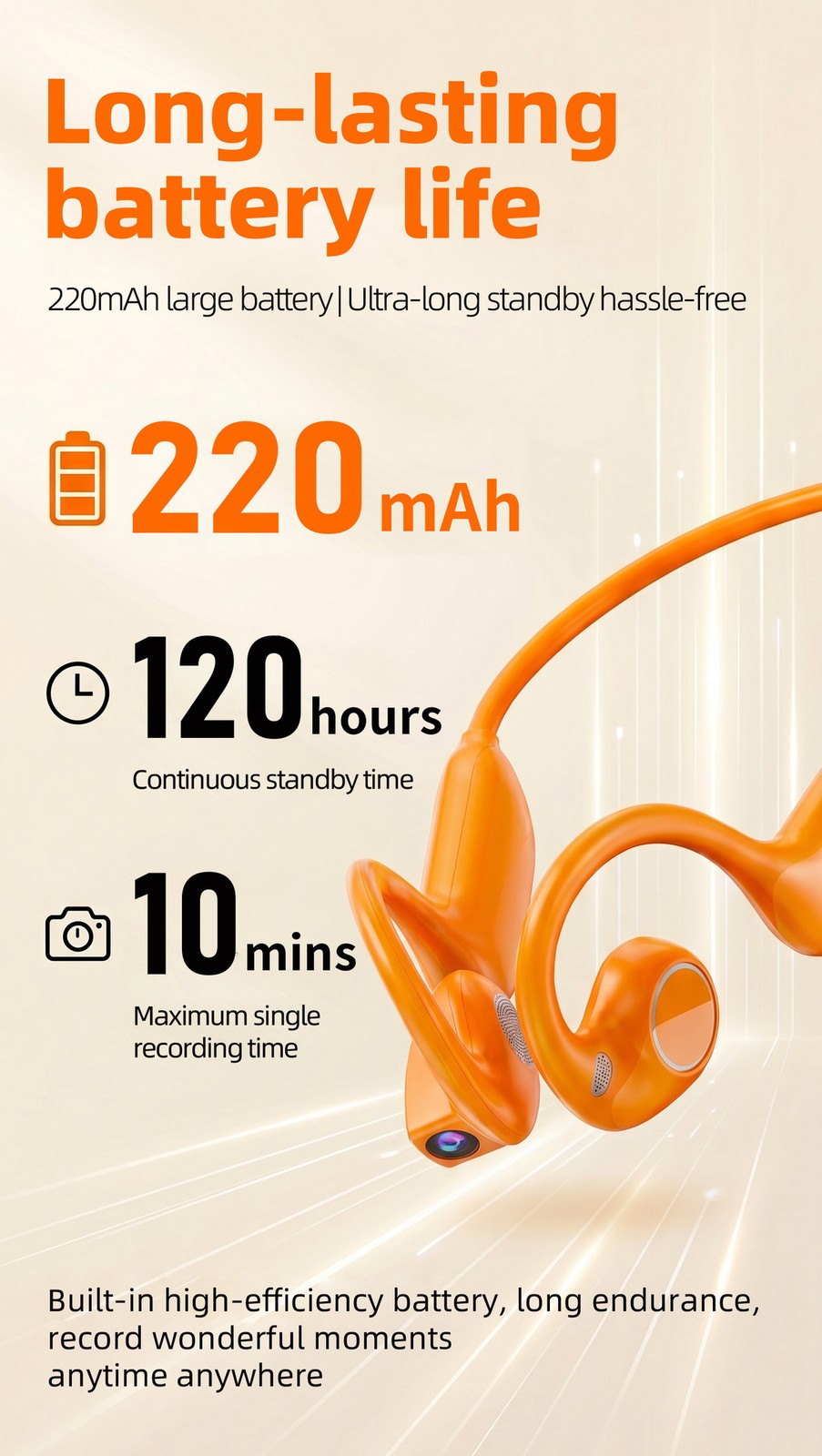 On Ear HeadphonesSports Earbuds 800MP Camera AI Voice Translate Video Recording