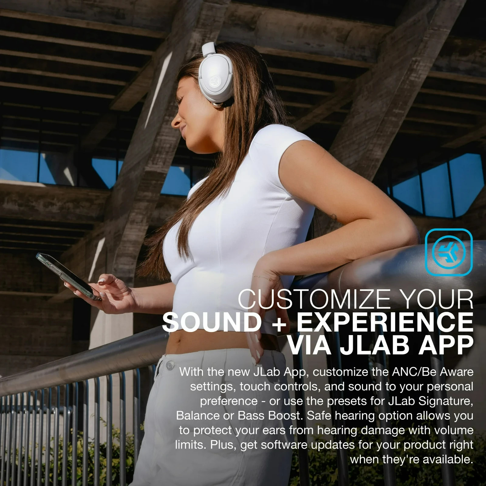 JLab JBuds Lux ANC Over-Ear Wireless Headphones, 70-Hour Battery – Cloud White