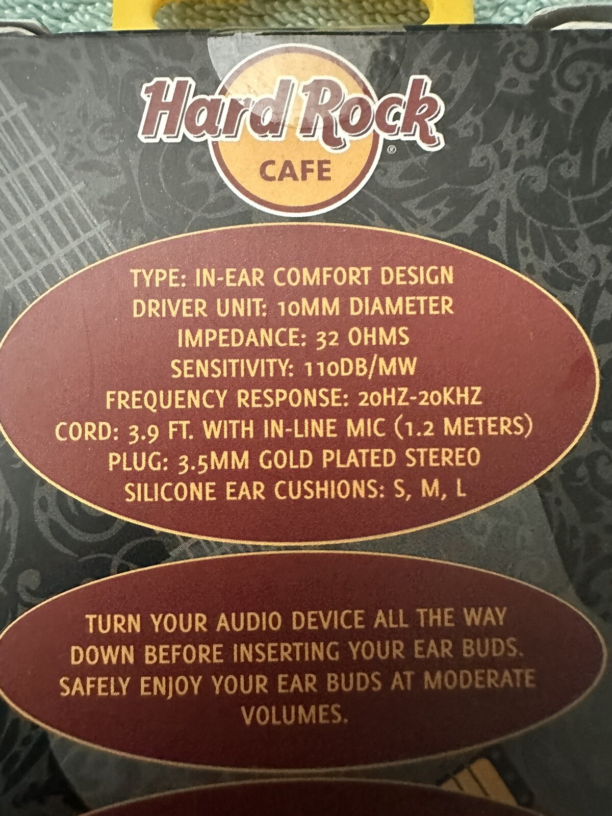 Hard Rock Cafe Headphones/Earbuds Black & Yellow In-Ear 3.5 mm Plug SEALED NEW!