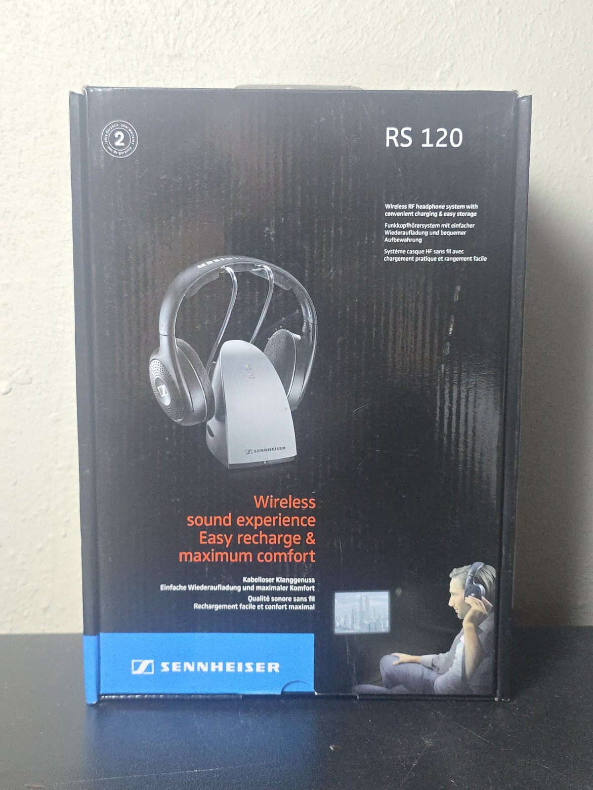 Sennheiser RS 120 RF UHF Wireless Headphones w/ Transmitter Base Black/Gray