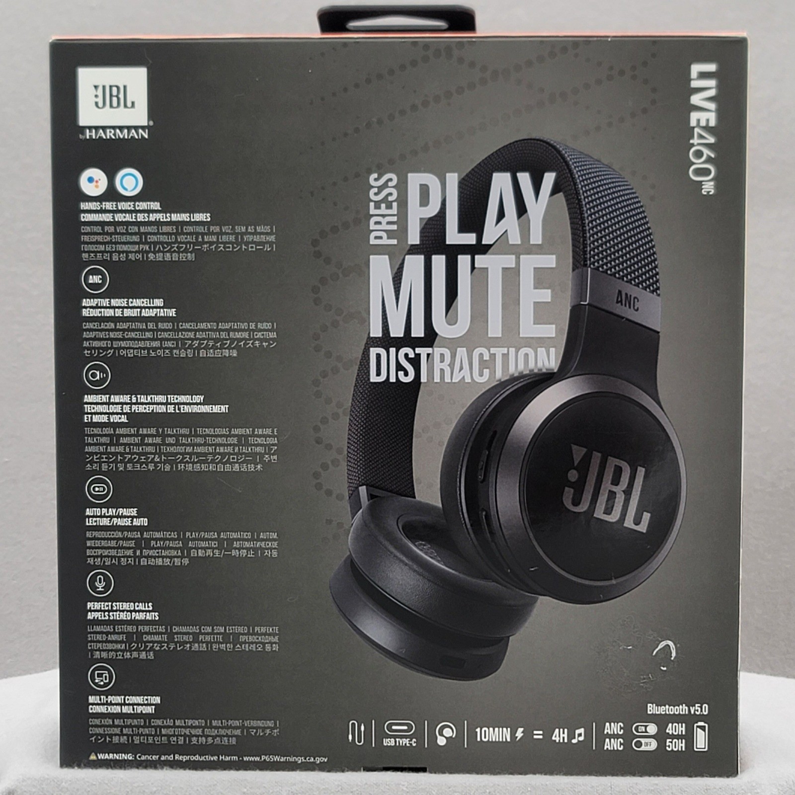JBL Live 460NC Wireless On-Ear Noise Cancelling Headphones Black JBLLIVE460NCBLK