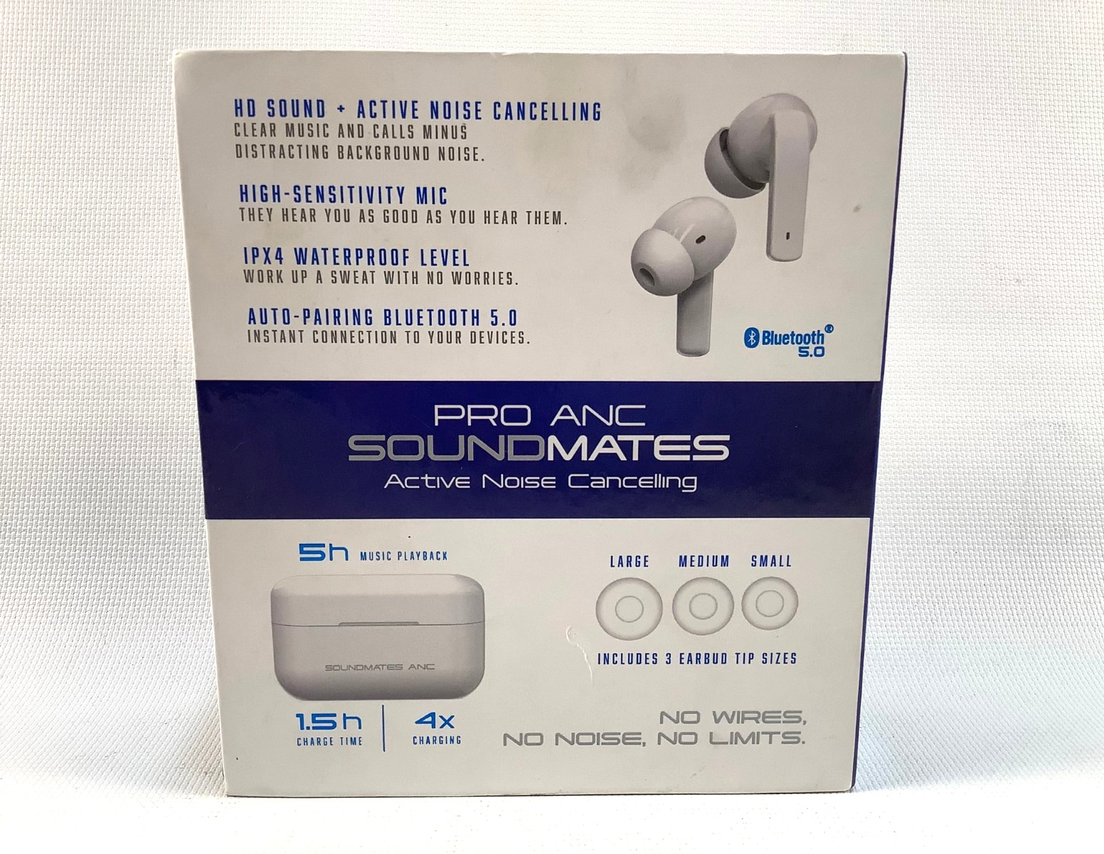 Tzumi SoundMates Pro Wireless Earbuds – ANC, Bluetooth 5.0, White, Charging Case