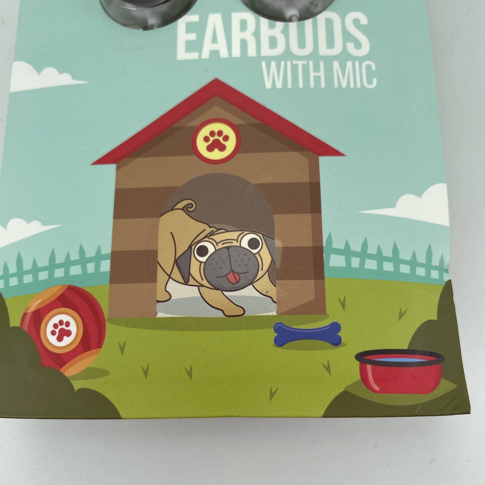 Gabba Goods Pug Dog Earbuds Headphones with Mic, White Cable NEW Sealed