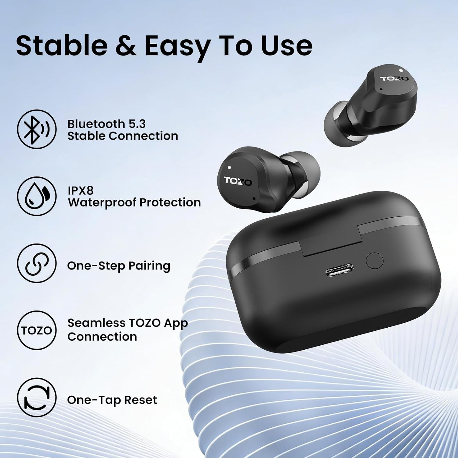Wireless Earbuds ANC ENC Bluetooth 5.3 IPX8 Bass 60H Playtime LED Display EQ App