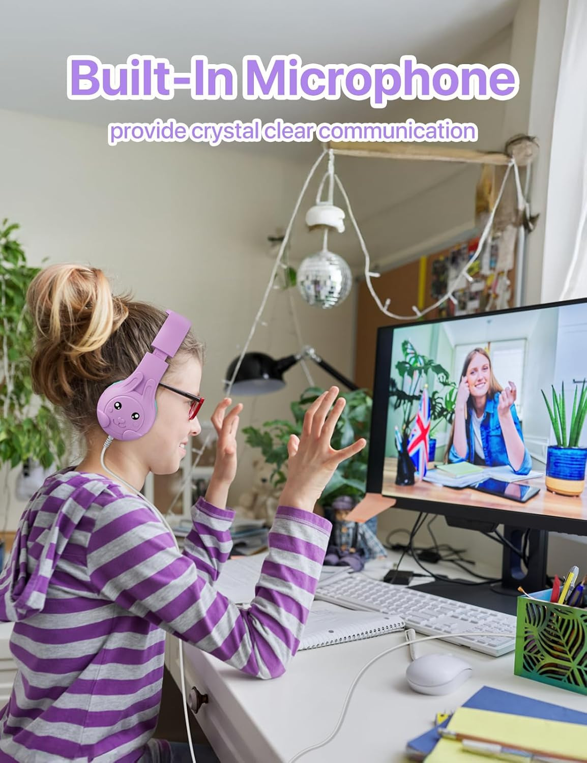Kids Headphones, with Microphone, 80/90Db Volume Limiter, Audio Sharing Port, 3.