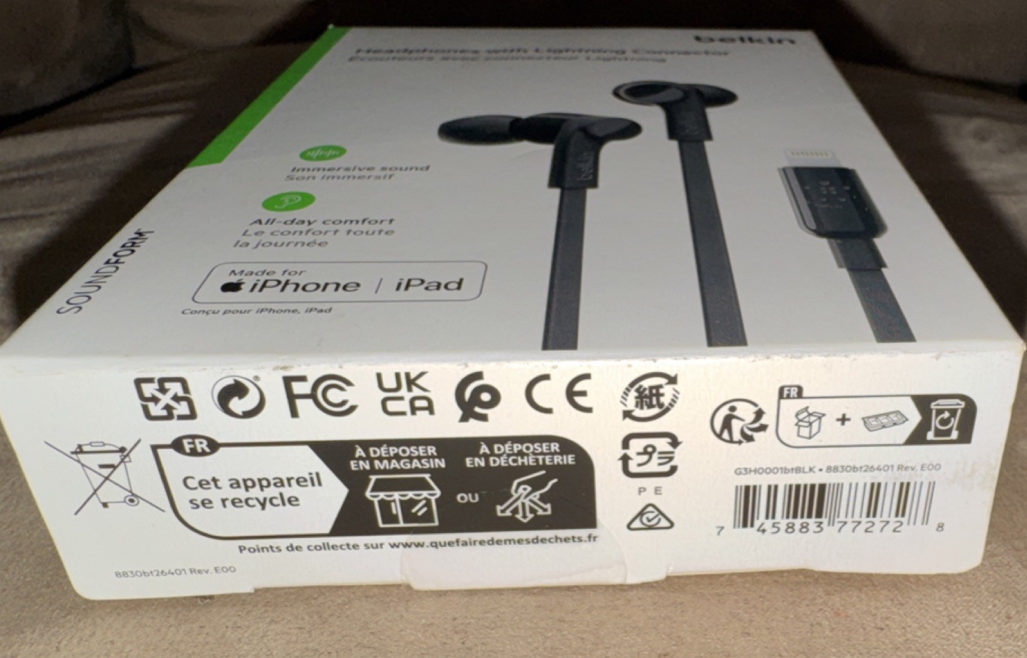 Belkin SOUNDFORM In-Ear Headphones Lightning Connector Black Sweat Resistant Mic