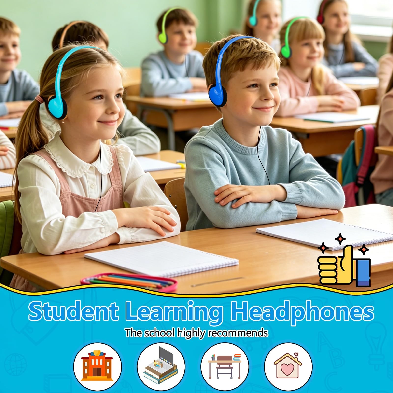 25 PCS Bulk Headphones Classroom 3.5mm Jack Multi Color Wired On Ear Kids