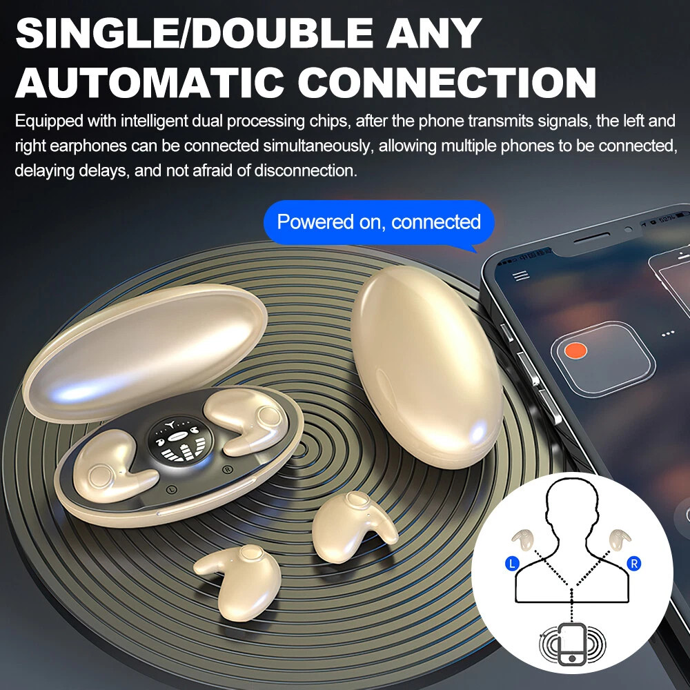 Invisible Sleep Wireless Earphone Bluetooth 5.3 Headphones Hidden Earbuds NEW