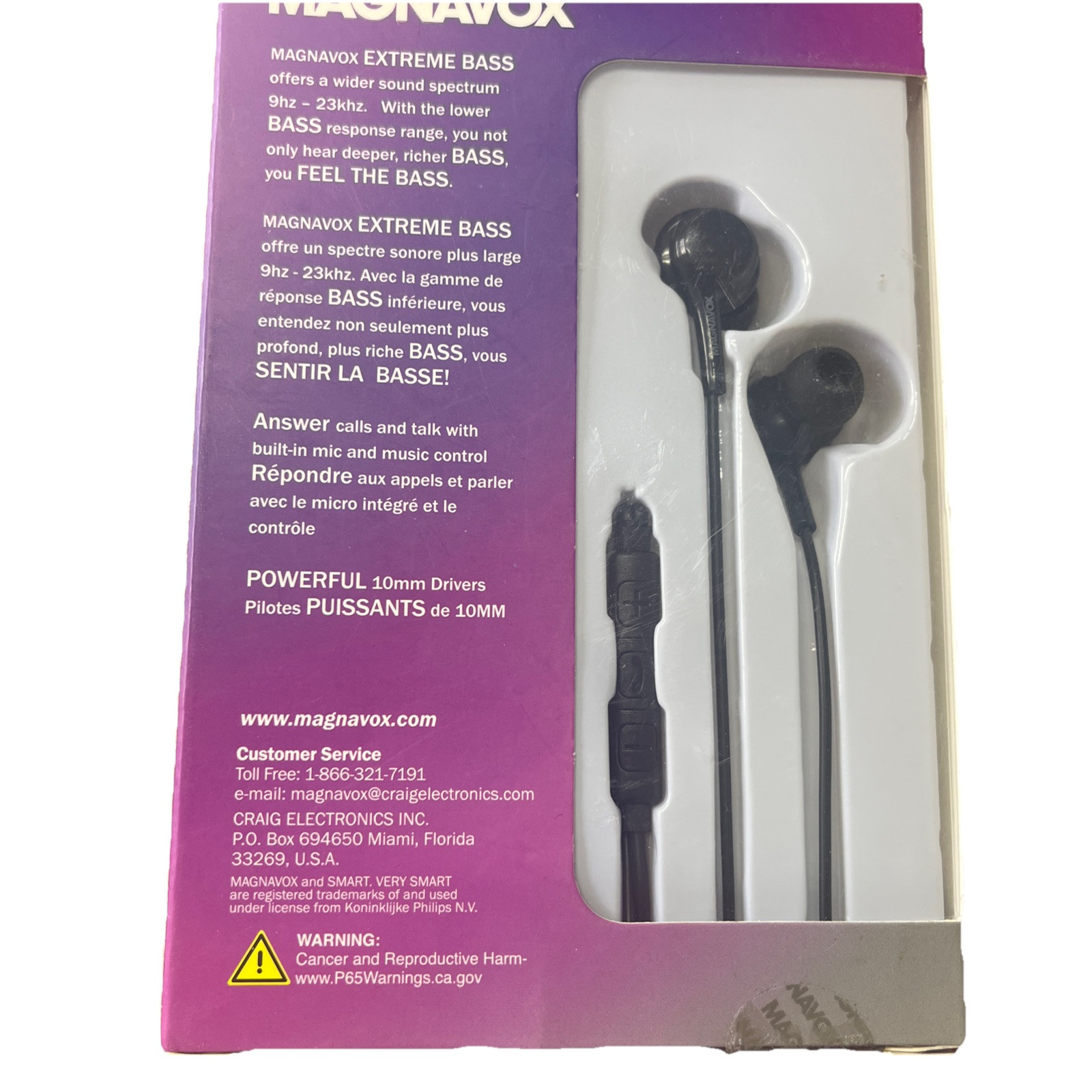 Magnavox In-Ear Silicone Earbuds Extreme Bass w/ 3.5 mm Headphone Jack Black