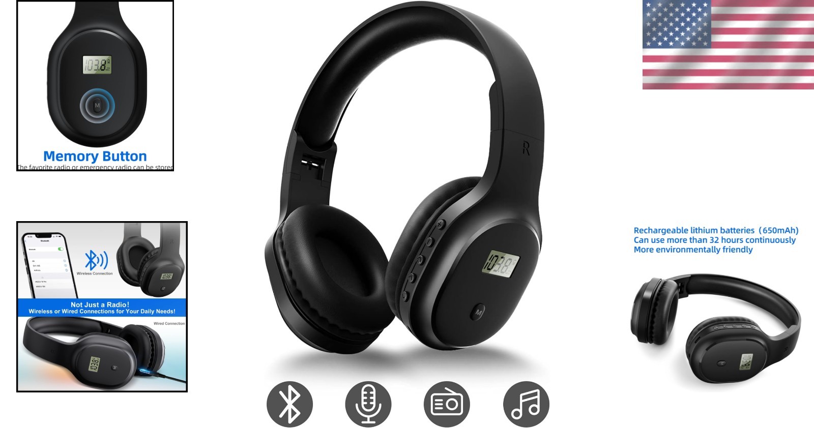 Rechargeable Bluetooth 5.0 Headset with FM Radio – Perfect for Active Lifestyles