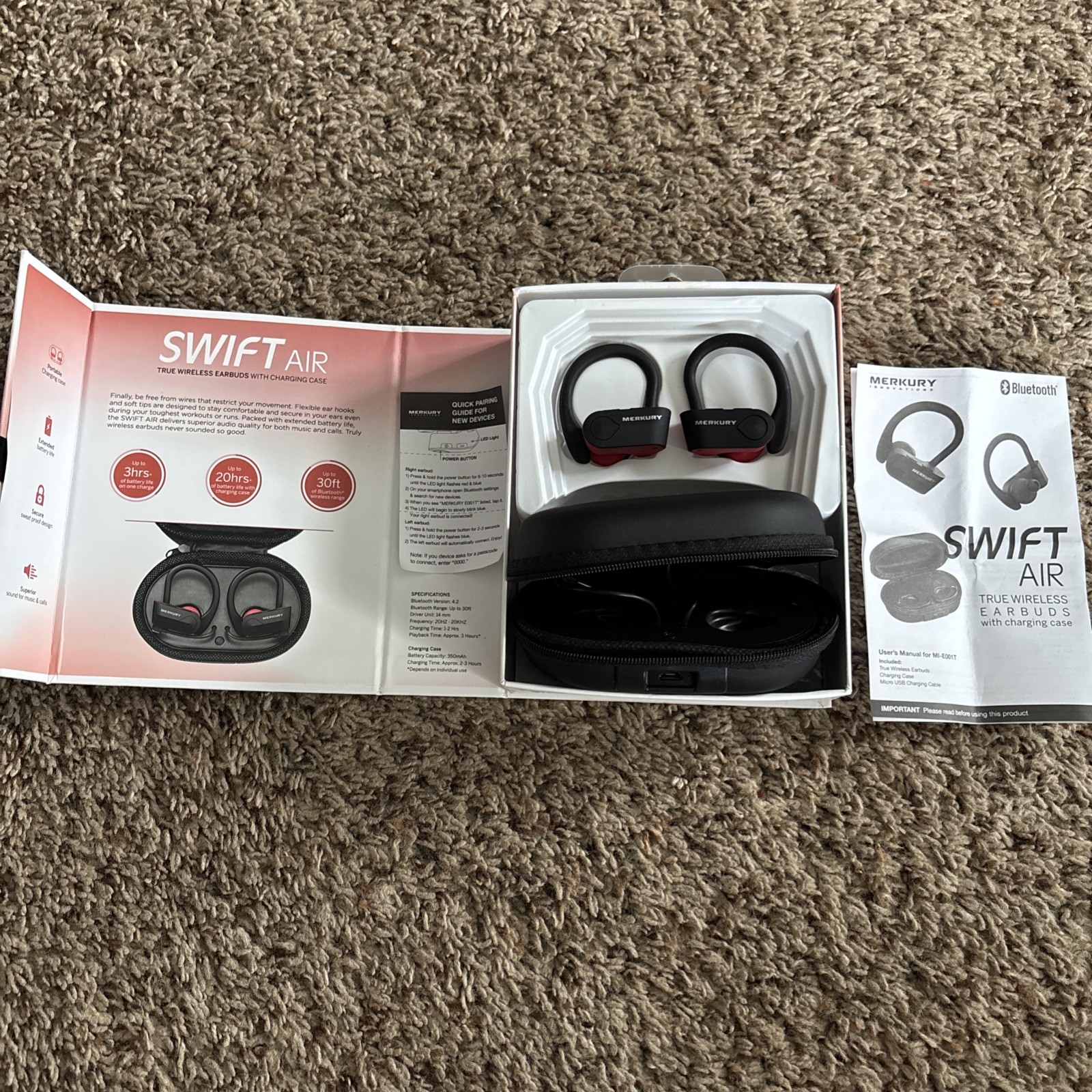 Merkury Innovations Propel Sport Bluetooth v4.2 Wireless Earbuds Headphones New