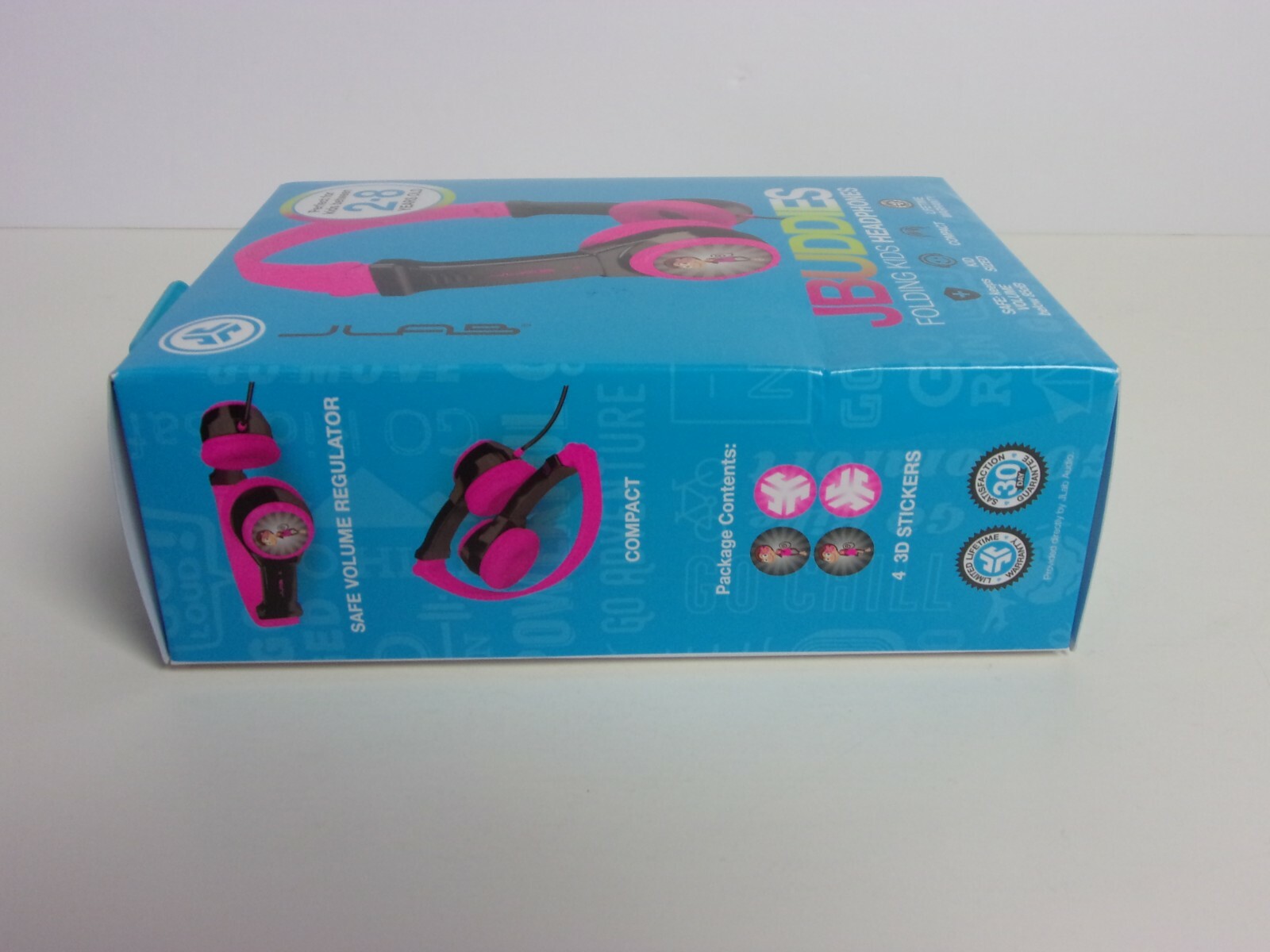 JBuddies Folding Kids Headphones Black/Pink w Monkey – For ages 2-8 – NEW Opened