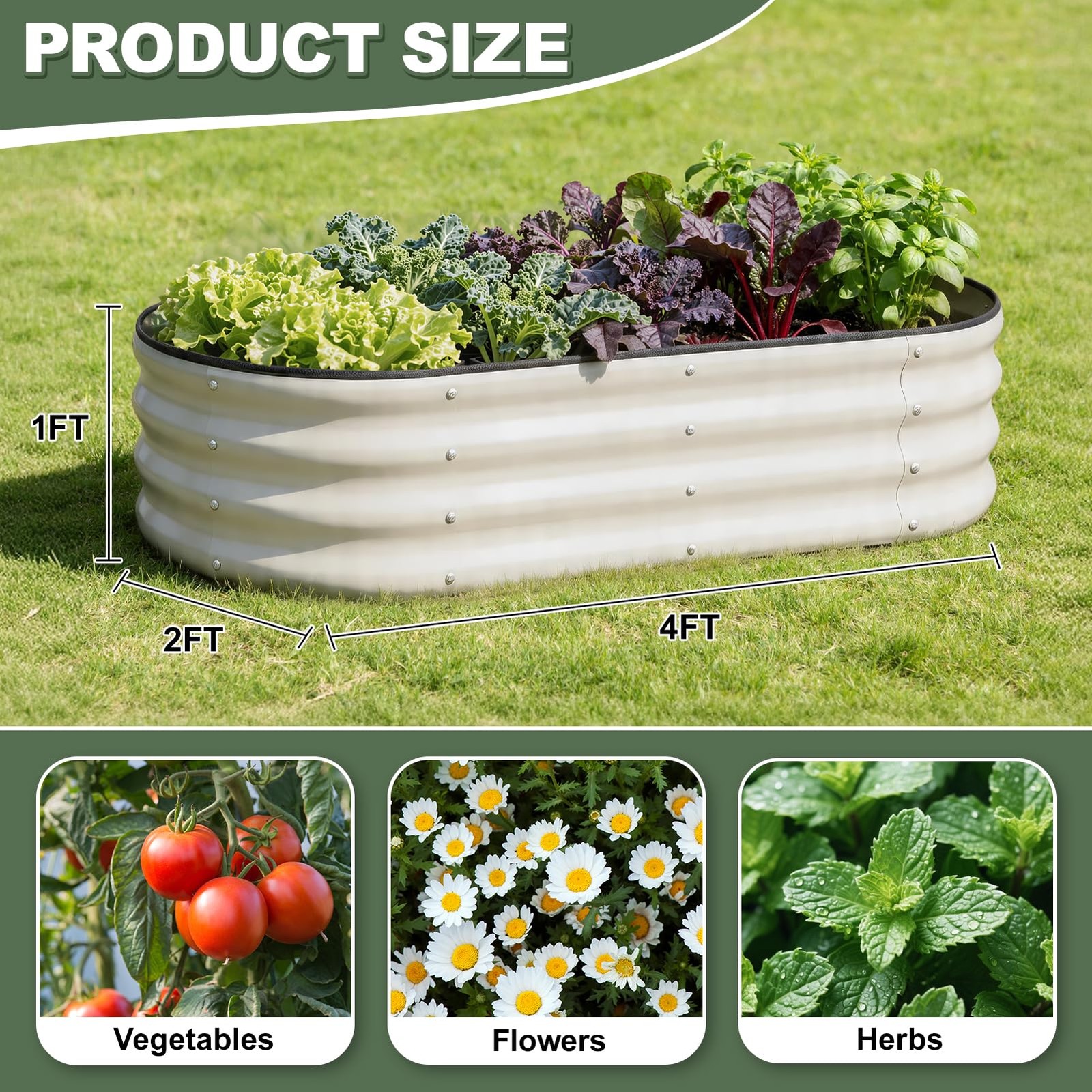 Raised Garden Bed Kit 4x2x1ft – Metal Planter Boxes for Vegetables & Flowers