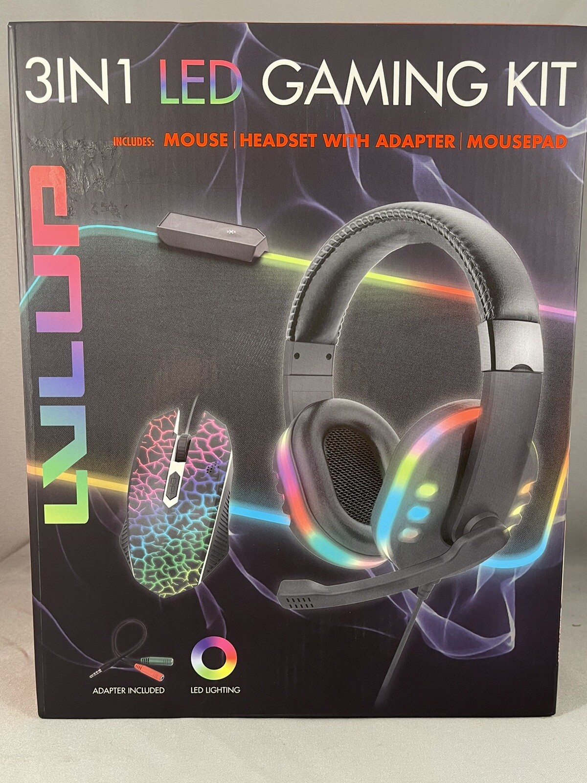 New Sealed LVLUP 3 Piece LED Light Up Pro Gaming Kit- Headset / Mouse / Mousepad