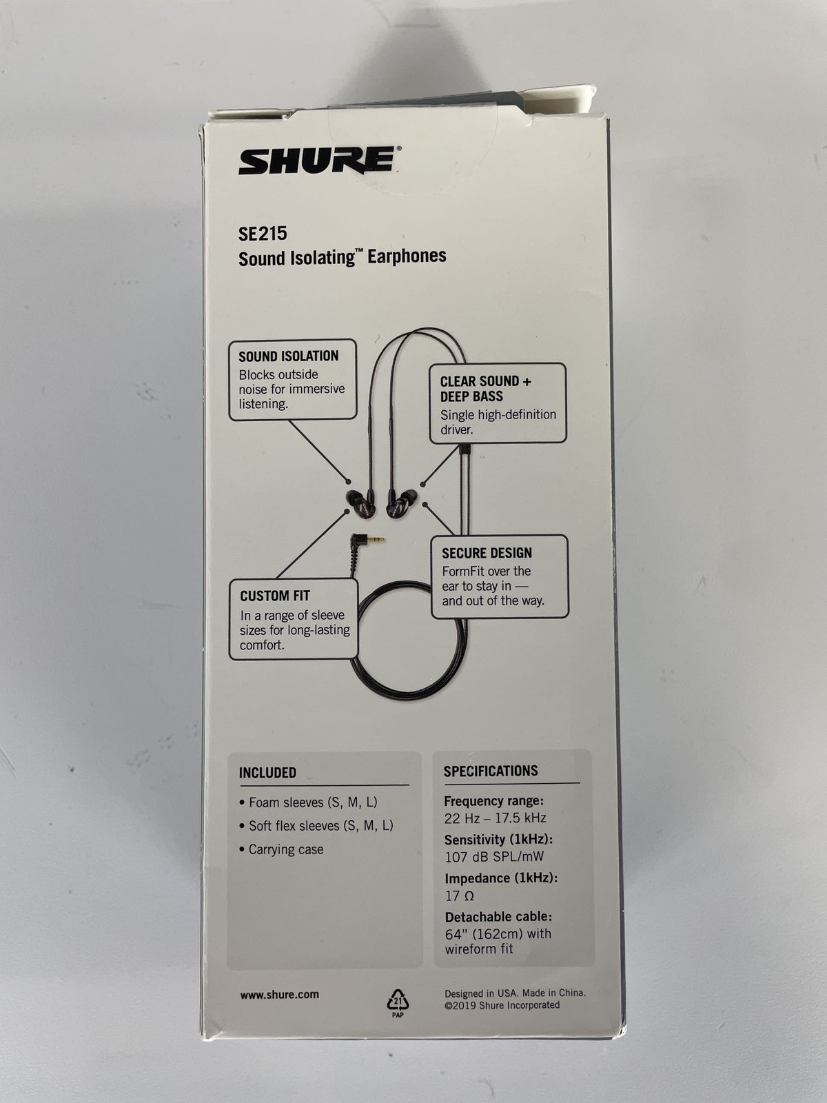 Open Box Shure SE215 Single Driver In-Ear Monitors, Black