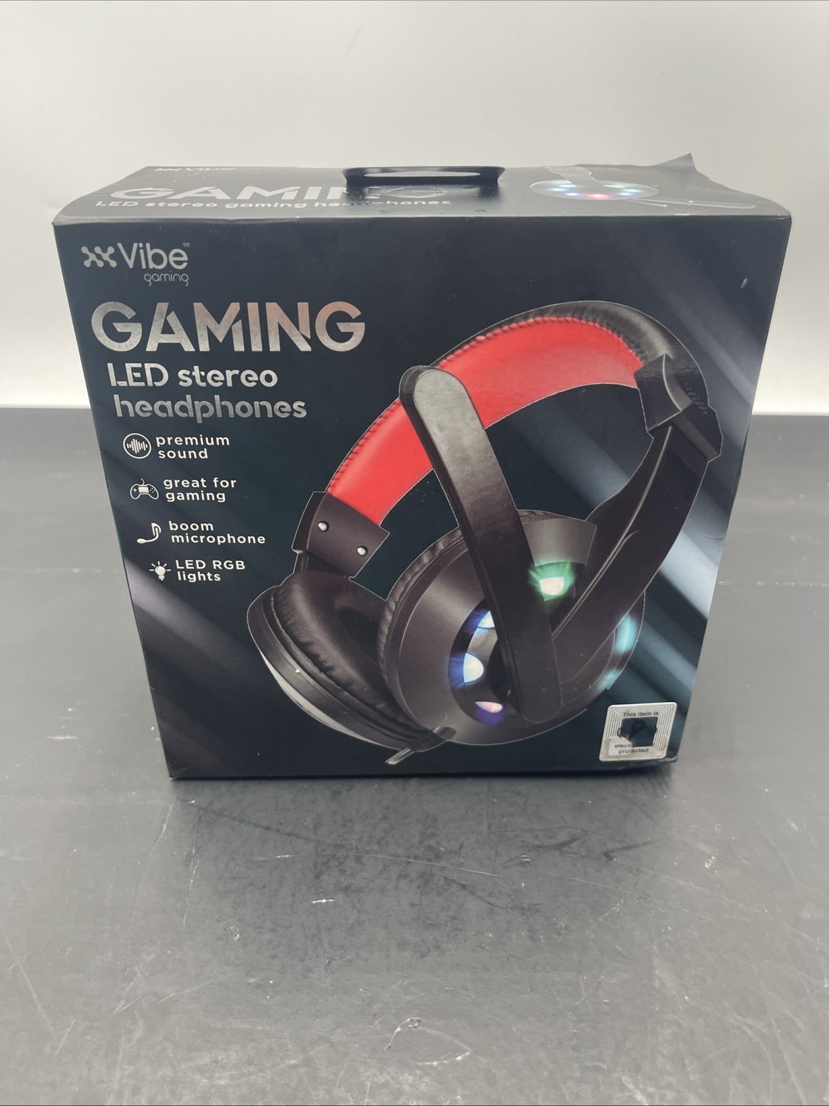 Vibe Gaming LED Stereo Headphones RGB Lights Boom Mic PC Adapter Black Red