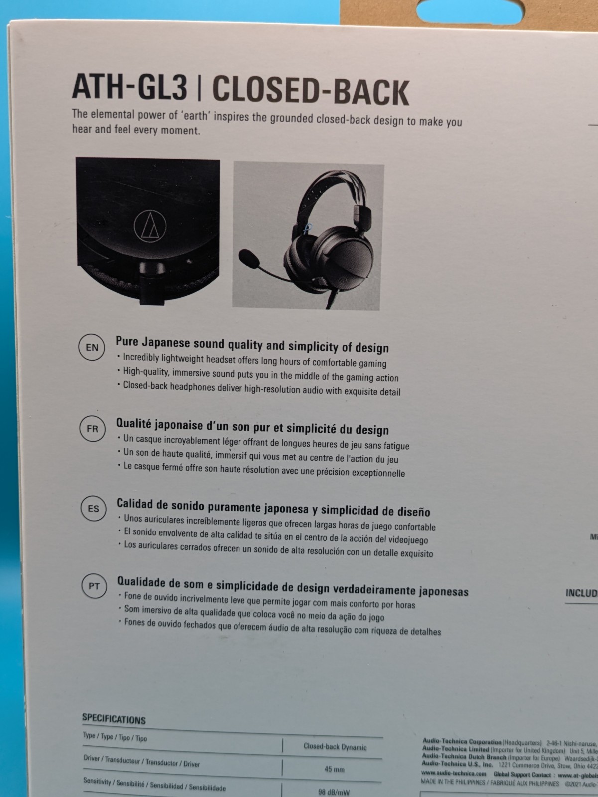 Audio-Technica ATH-GL3 CLOSED-BACK EARTH PC/PS5/Xbox Series Gaming Headsets NIB