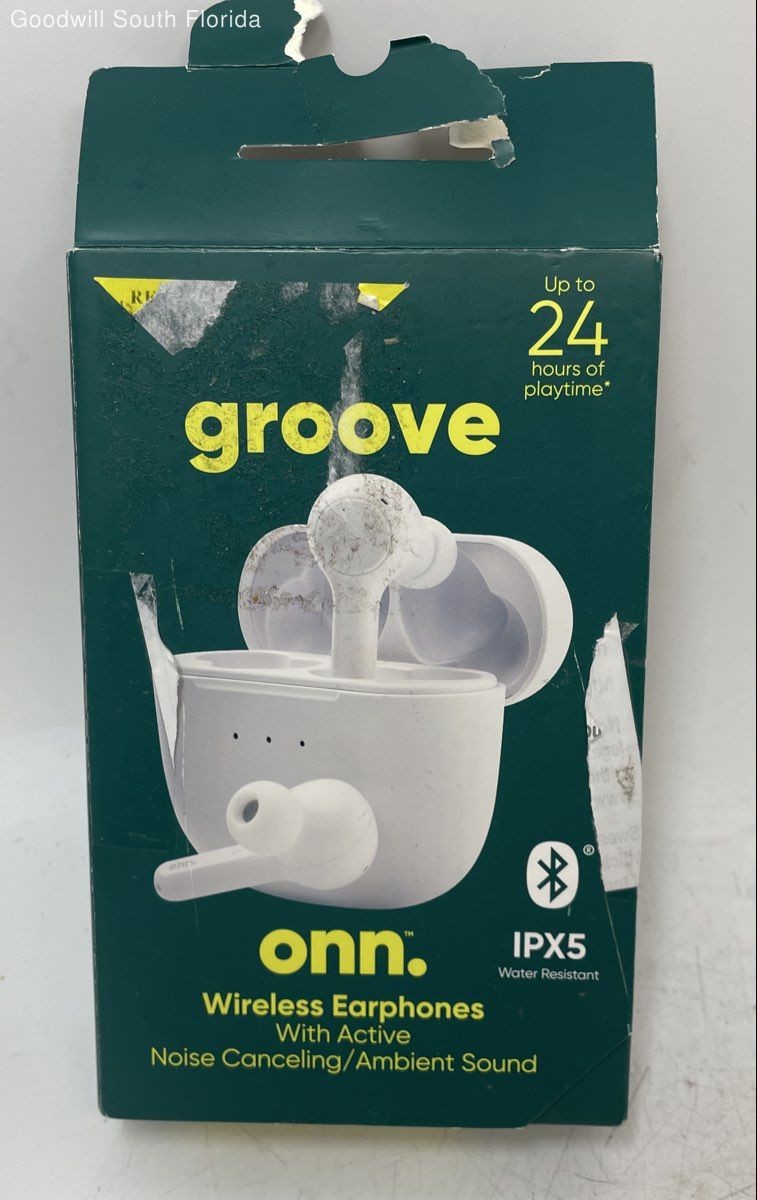 Onn Groove White Active Noise Cancelling Wireless Earphones In Box Not Tested