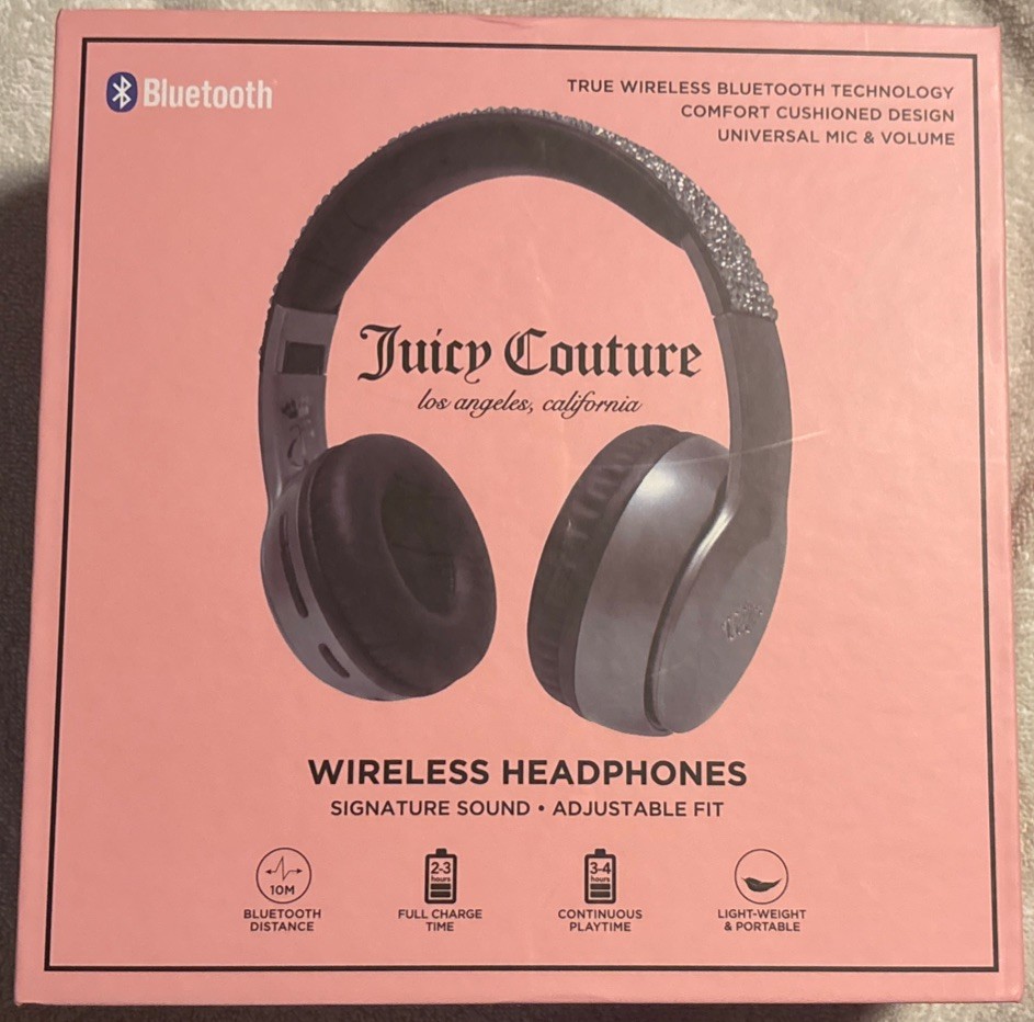 New Juicy Couture Wireless Headphones Bedazzled Gems Black Bluetooth Electronics
