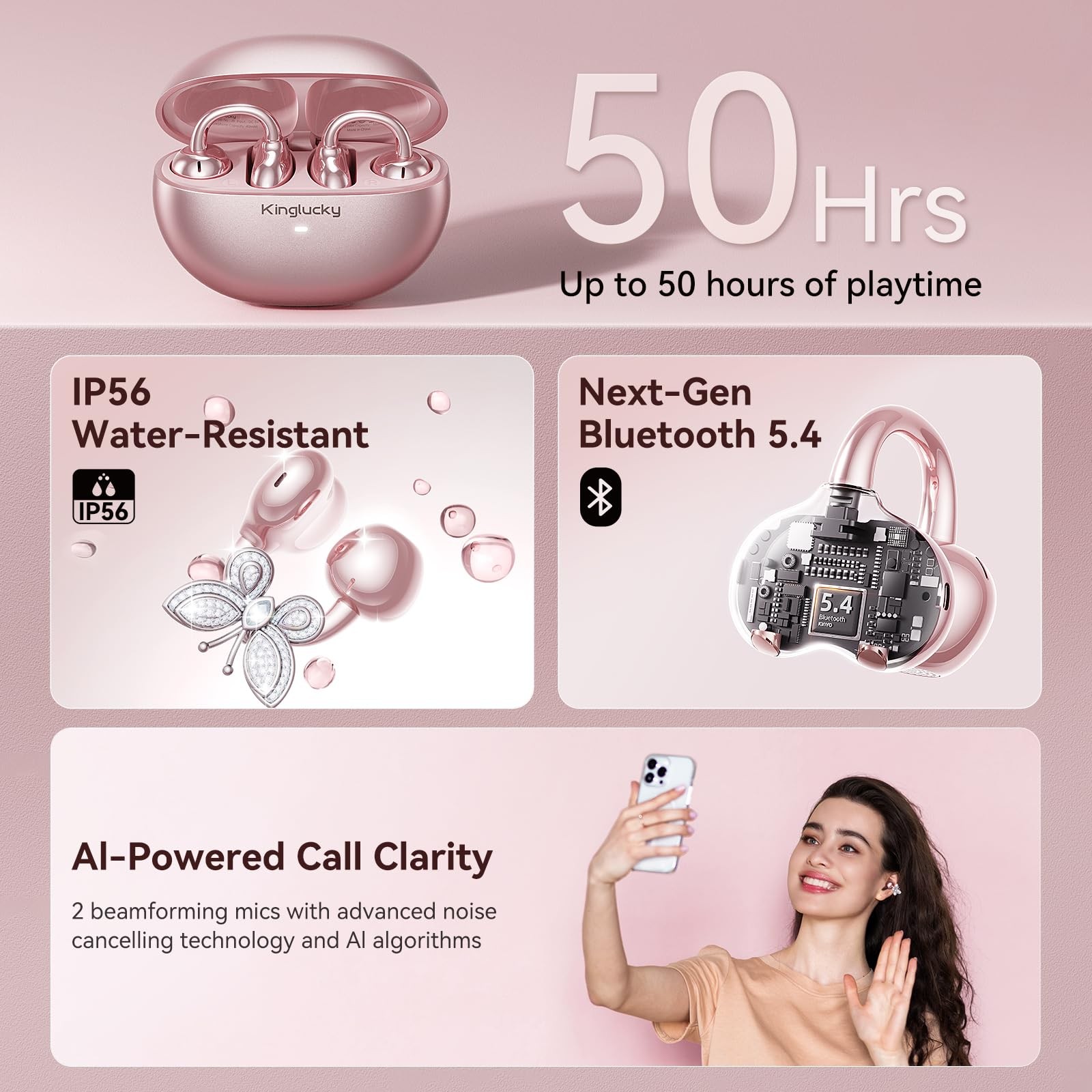 Jewelry-Inspired Clip-On Earbuds with Butterfly Earrings, Comfortable Fit & 5…