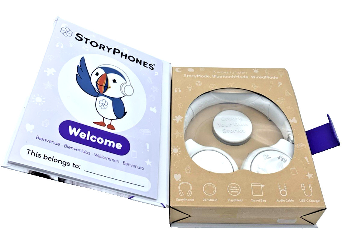 StoryPhones Kid’s Storytelling Headphones W/Bluetooth Wireless White New In Box