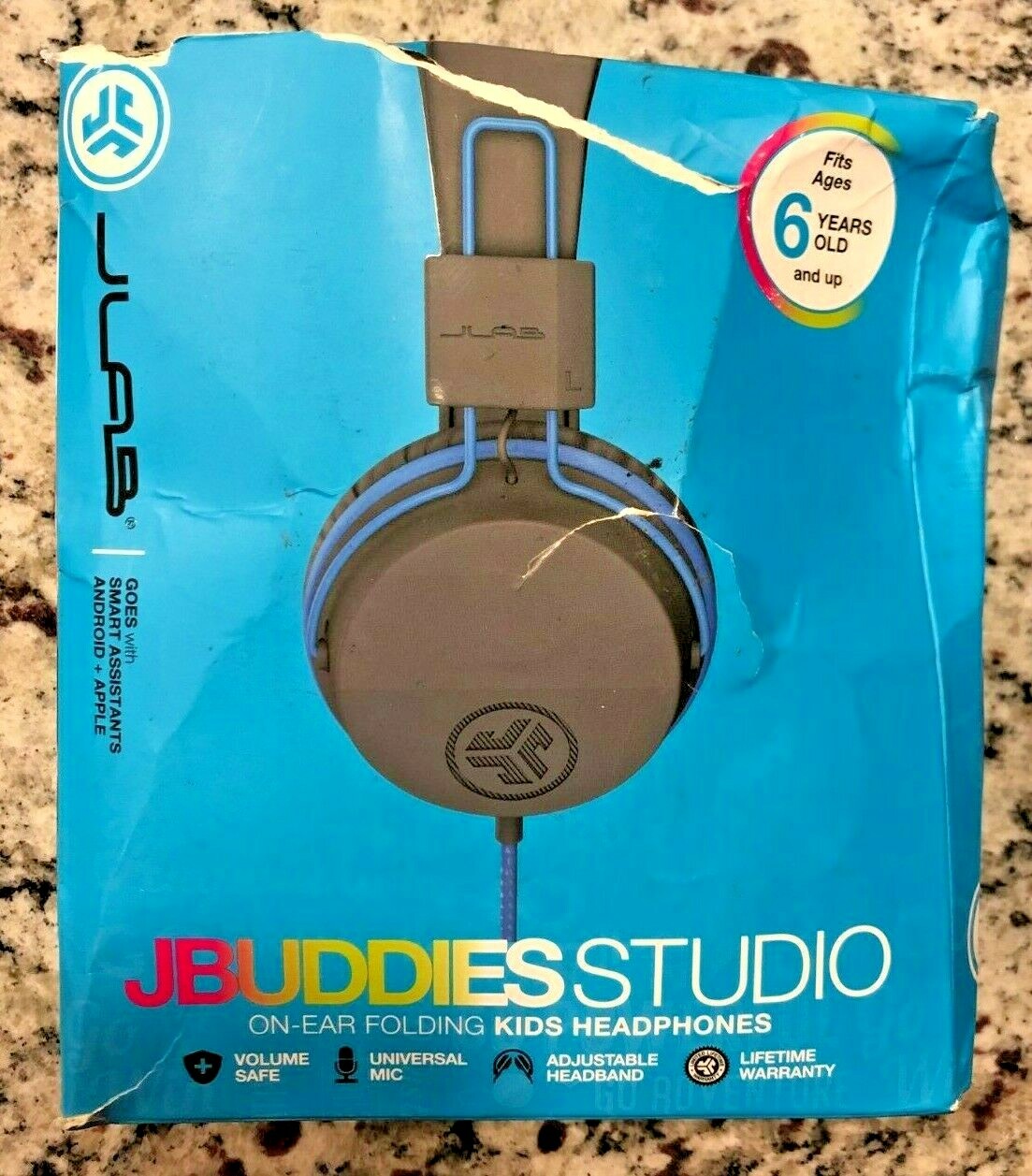 JLab JBuddies – Over the Ear Folding Headphones – GRAY & BLUE – NEW