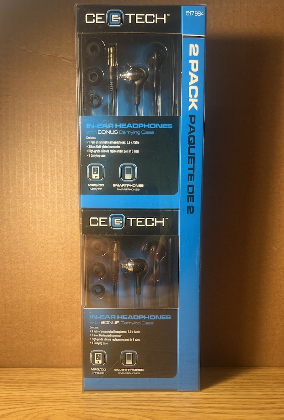 Ce Tech In Ear Headphones With Bonus Carrying Case, 2Pack – MP3, SmartPhones