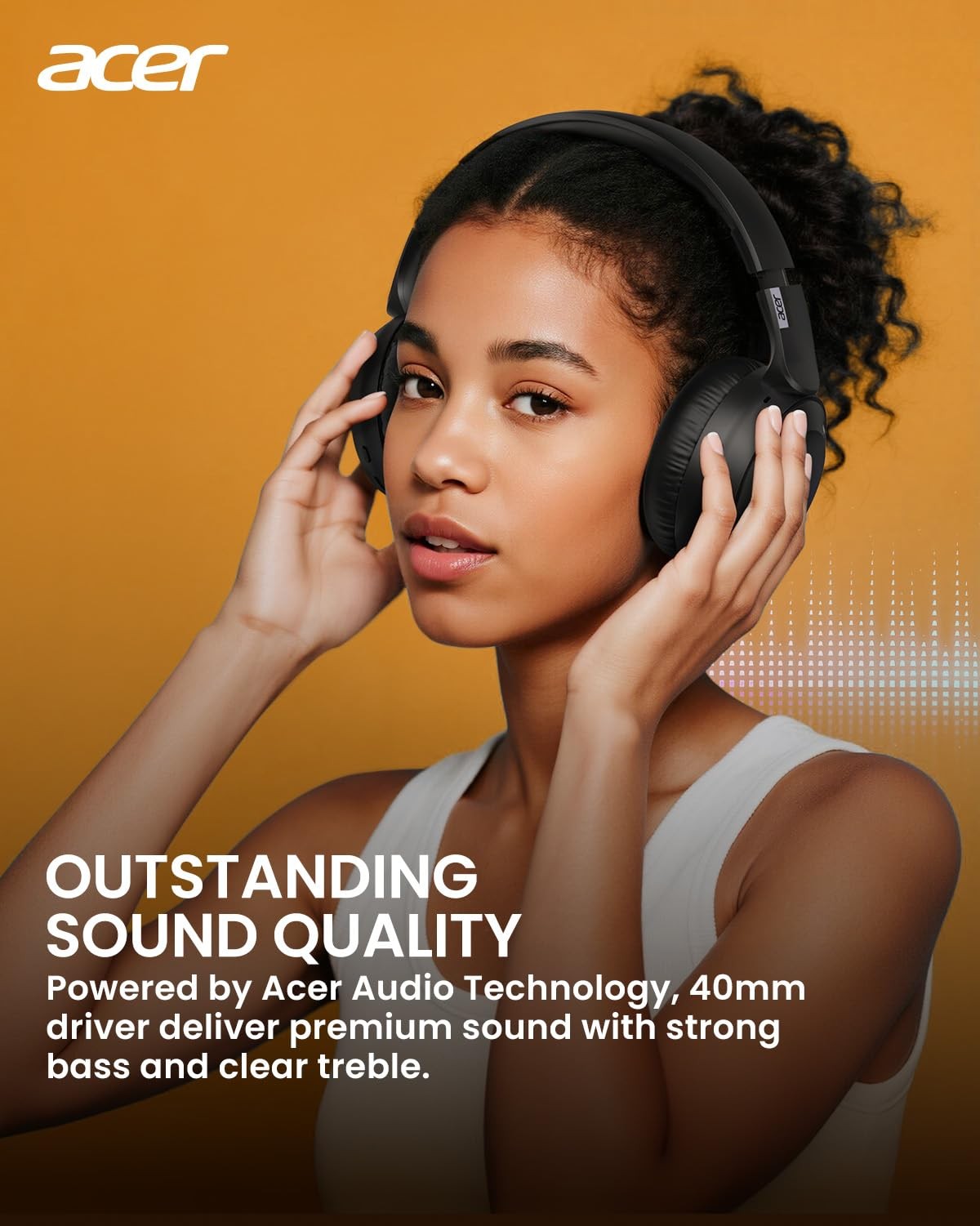 acer Wireless Bluetooth Headphones, 70 Hours Playtime, Foldable OHR205, Black