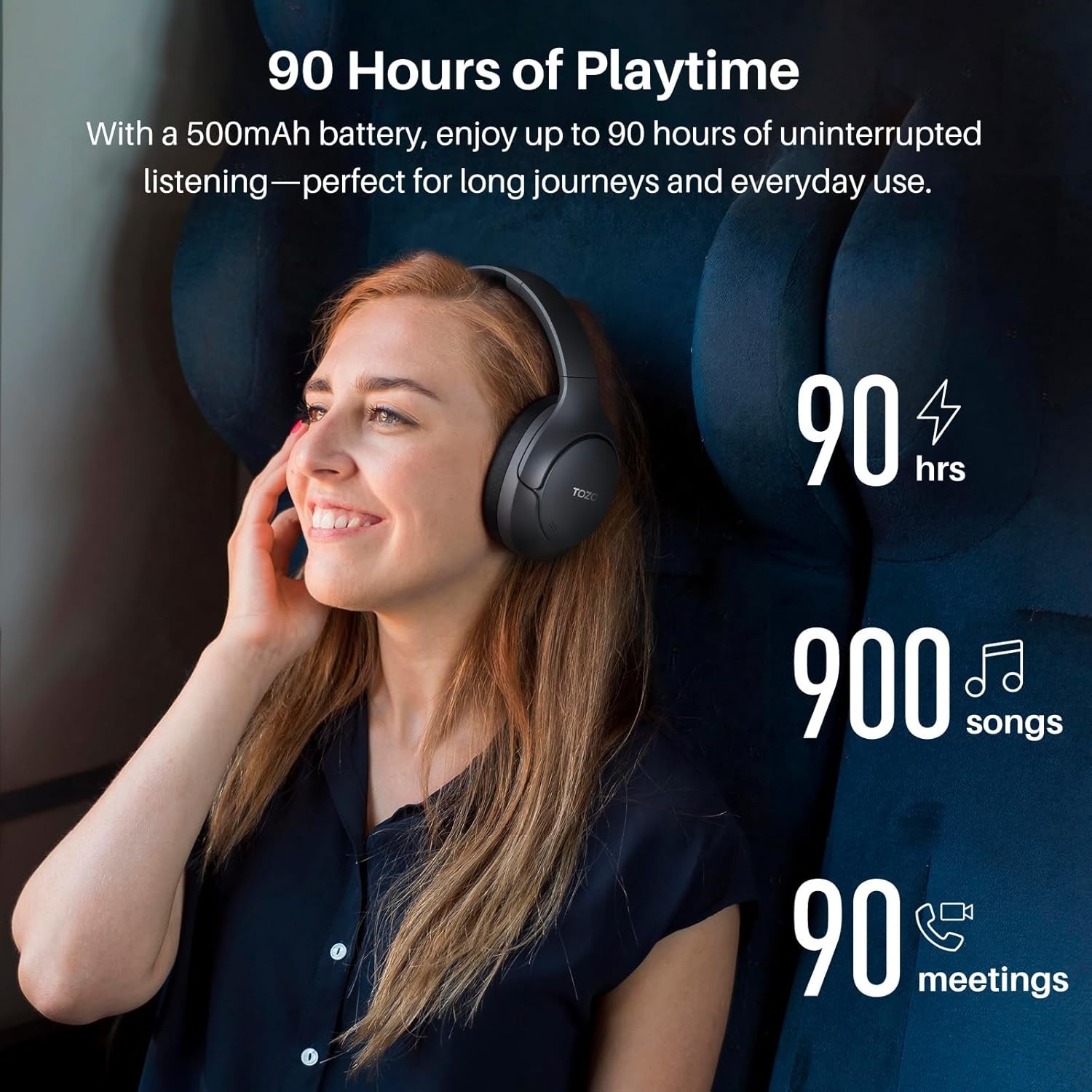 Tozo HT3 Over Ear Headphones: 90H Battery, Dual Device, Adaptive Noise Canc
