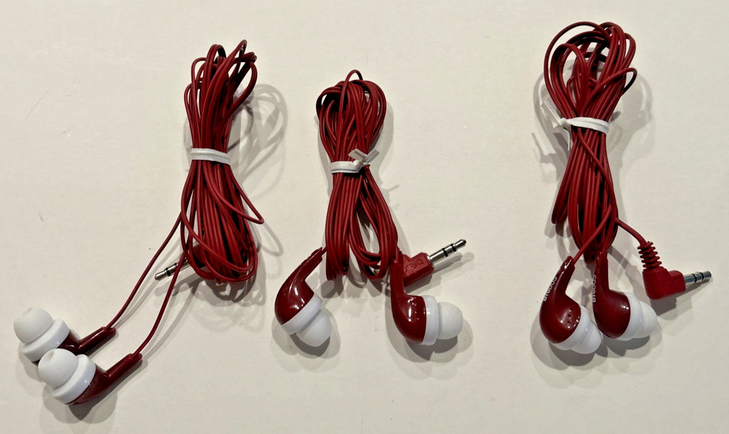 LOT OF 3 Wired Earbuds 3.5mm Jack Red Comfortable Silicone Ear Tips In-Ear Basic