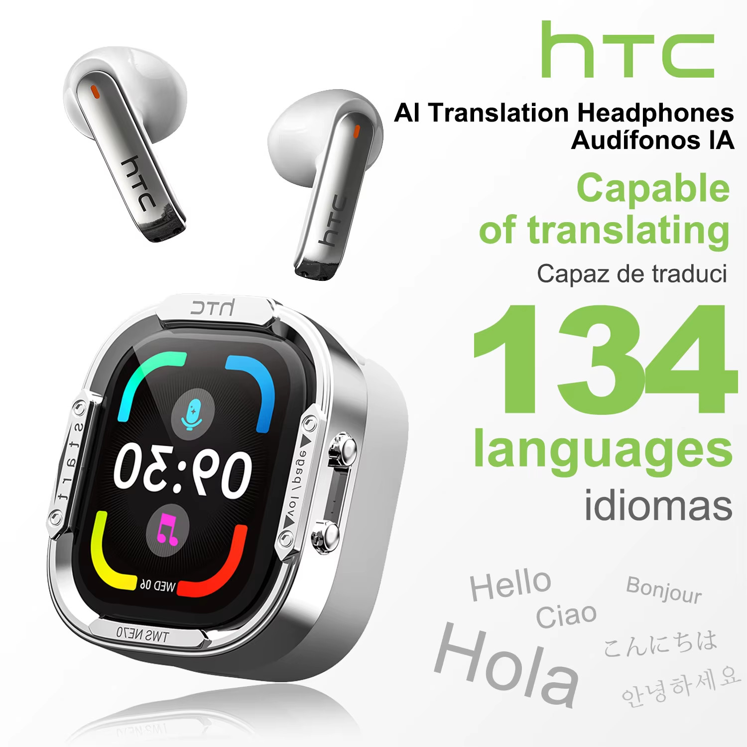 HTC NE70 Bluetooth Headphones With Ai V6.0 Translator Wireless Touchscreen Earphones