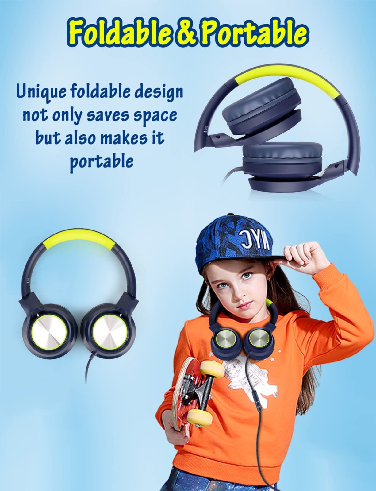 Wired Kids Headphones with Microphone, Limited Volume 85dB, Over Ear Design for