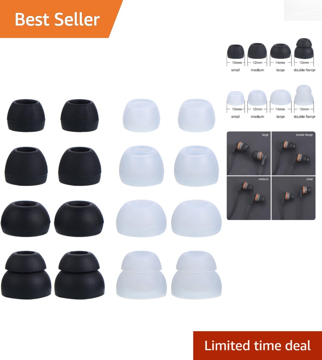 Silicone Replacement Earbuds Eartips – 8 Pairs for Skullcandy Earphones, 4 Sizes