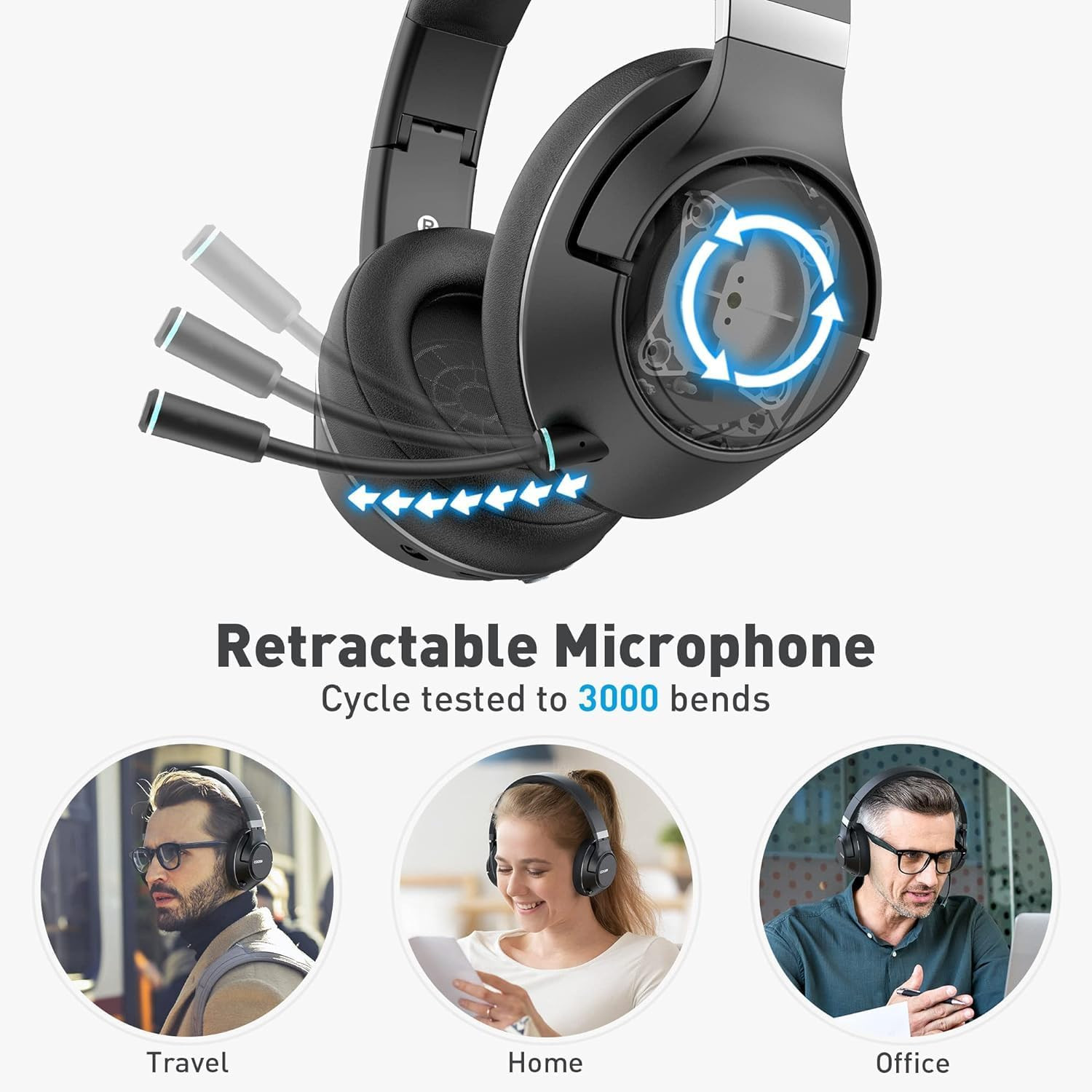 H300 Bluetooth Wireless Headphones with Noise Cancelling Mic for Work & Meetings