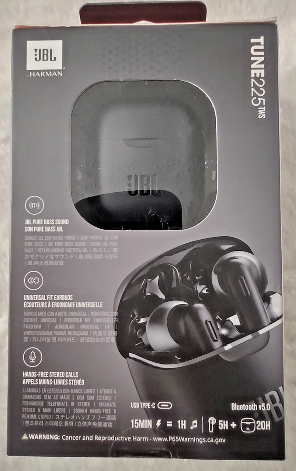 JBL TUNE 225TWS PURE BASS Wireless Earbuds Earphones BT Harman Black – OPEN BOX