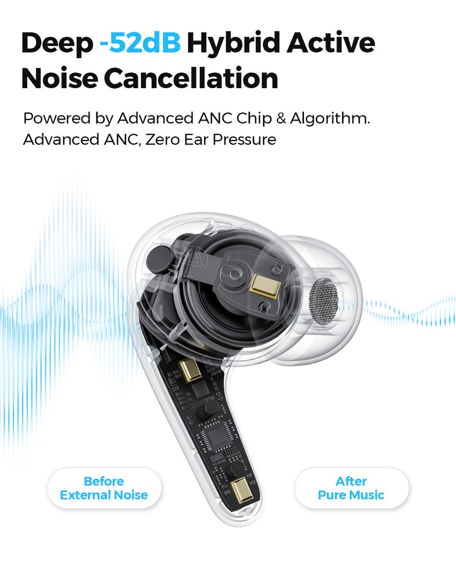 SOUNDPEATS C30 Wireless Earbuds -52dB Hybrid ANC Bluetooth 6.0 Headphones Hi-Res