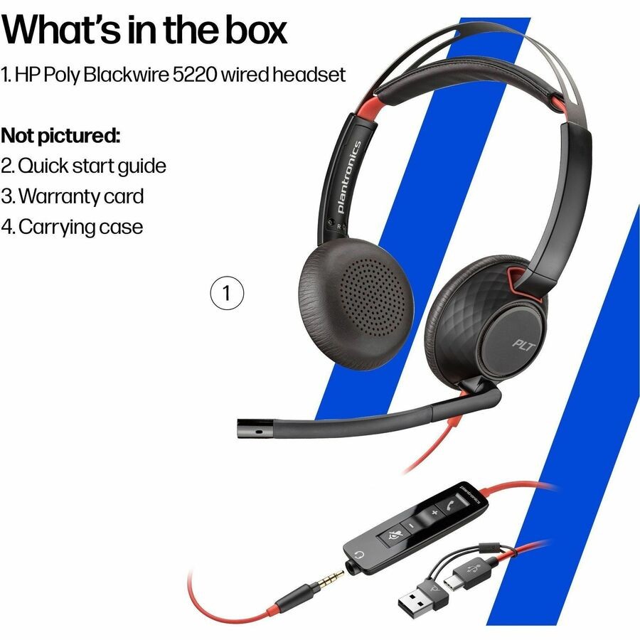 Poly Blackwire 5220 Stereo USB-C Headset + 3.5mm Plug + USB-C/A Adapter