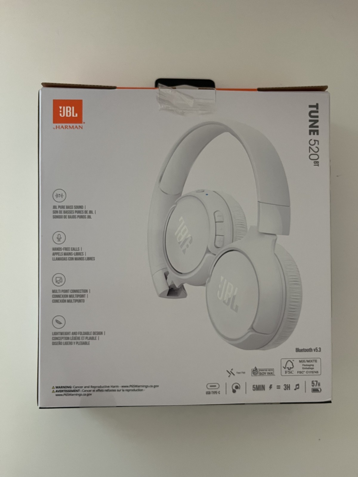 JBL Tune 520BT Wireless Headphones (White)