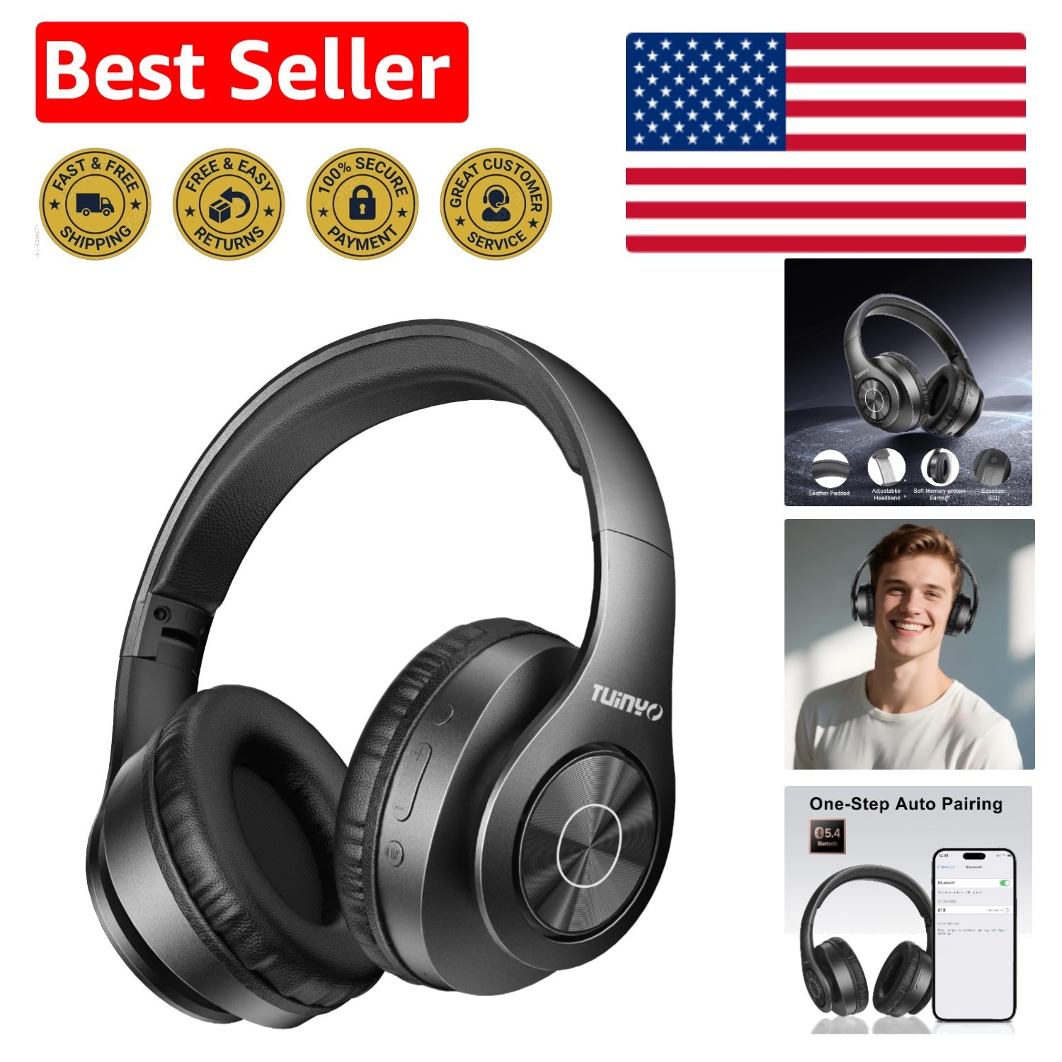 Over Ear Wireless Headphones: Foldable Bluetooth 5.1 with 40 Hours Battery Life