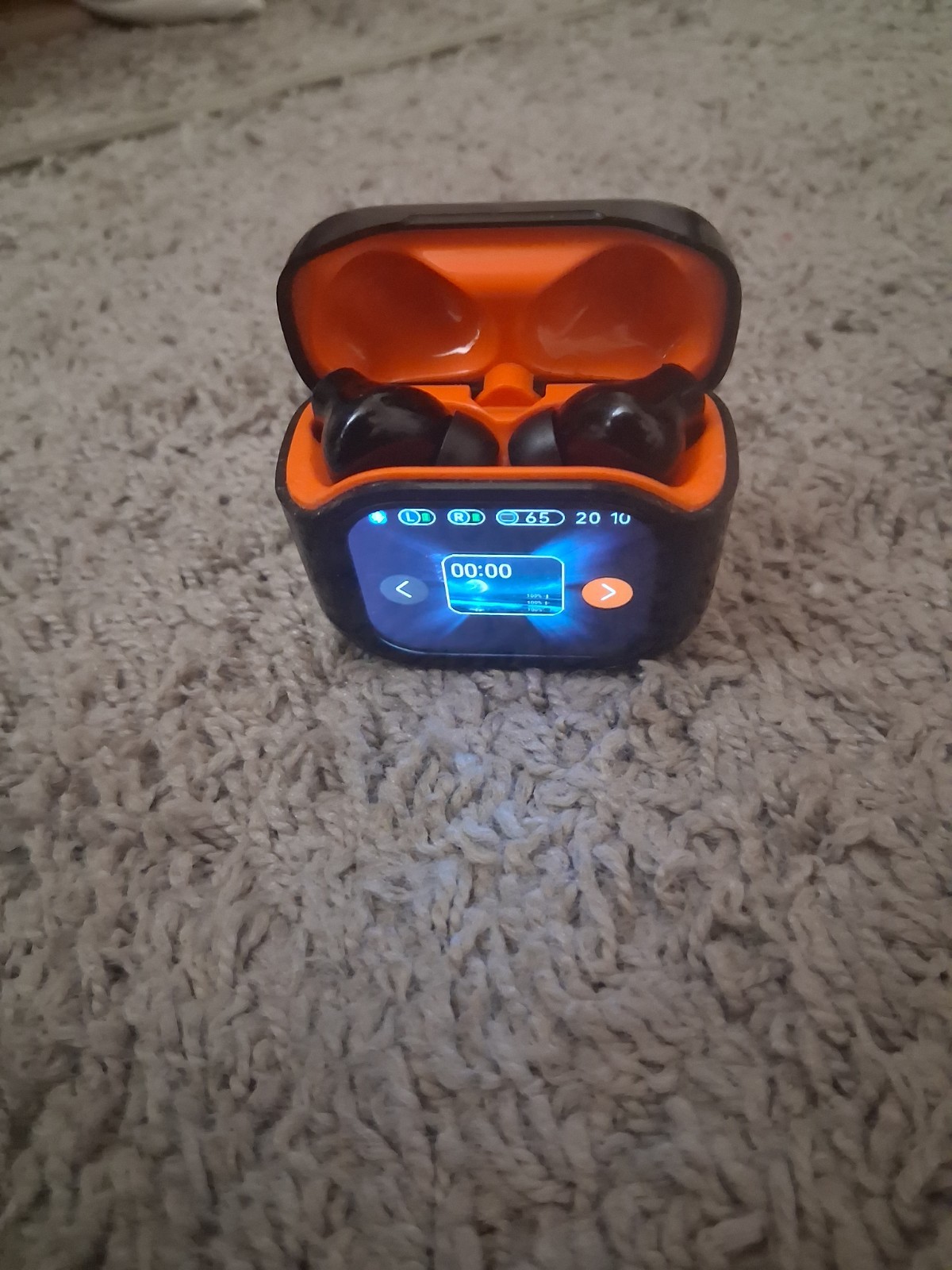 Wireless In-Ear Earbuds with Digital Display Charging Case – Black/Orange
