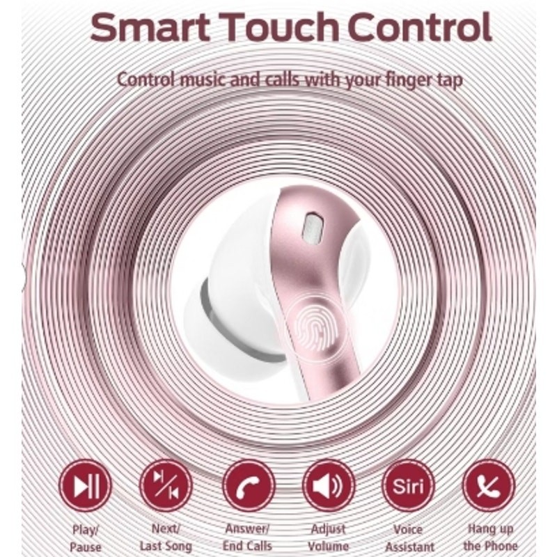 Tagry X8 Bluetooth Wireless Earbuds, Pink, Power Display, Charging Case, NWT