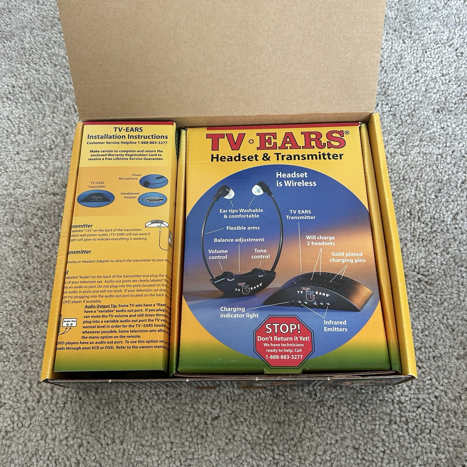 TV Ears Original Wireless Headset TV Listening Device Set 95KHz Infrared 2005