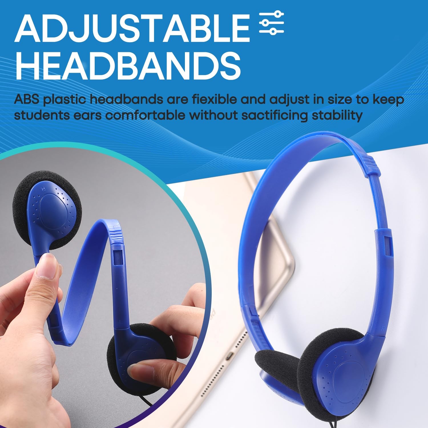 Classroom Headphones Bulk 12 Pack, School Students Kids Adult Wired 3.5mm Blue
