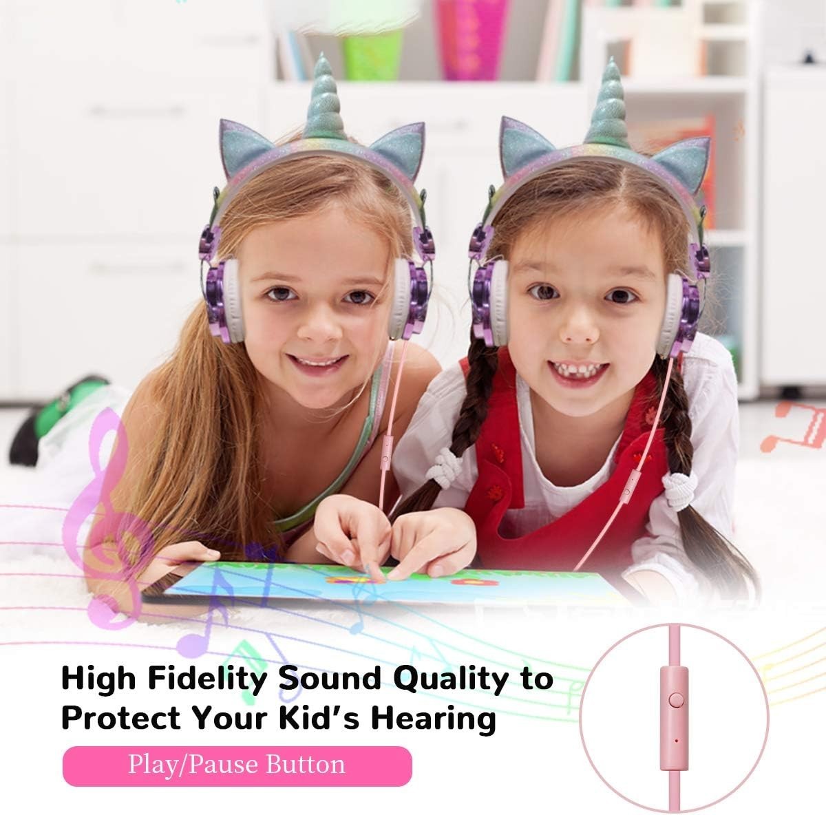 Cute Unicorn Girls Headphones – Adjustable Headband