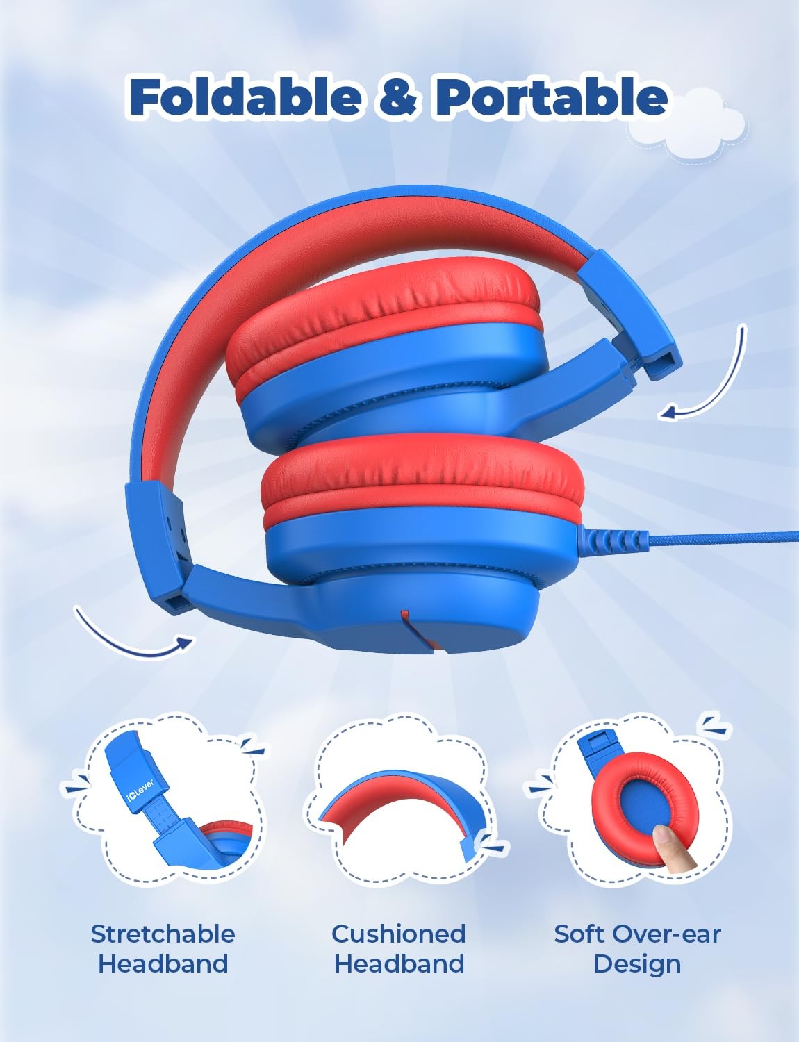 Kids Headphones for School Travel, Safe Volume Limited, HD Mic Stereo Sound O…