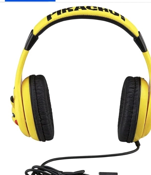 Pokemon Pikachu Over Ear Wired Headphones Yellow Black 3D Face Lightning Kids