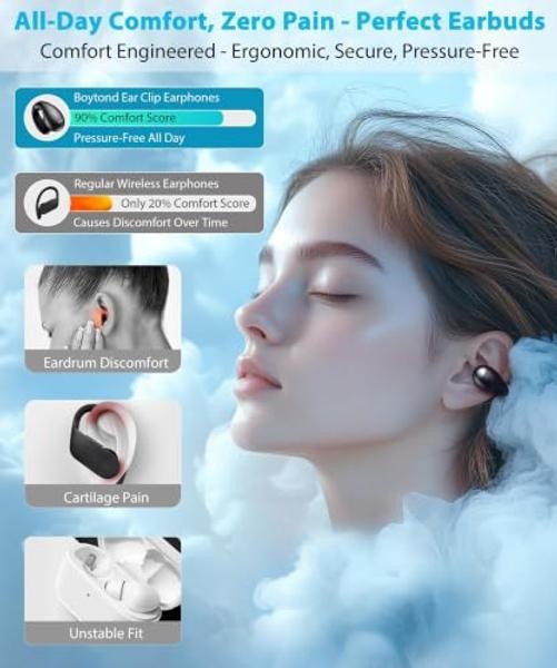 Ultra Open Ear Earbuds – Ergonomic Clip-On Earbuds, Small Bone Onyx Black