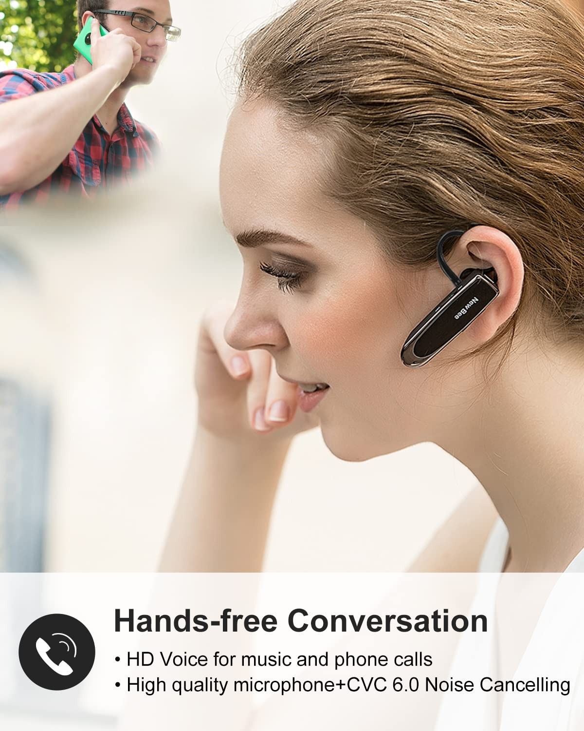 Bluetooth Earpiece V5.0 Wireless Handsfree Headset with Microphone 24 Hrs