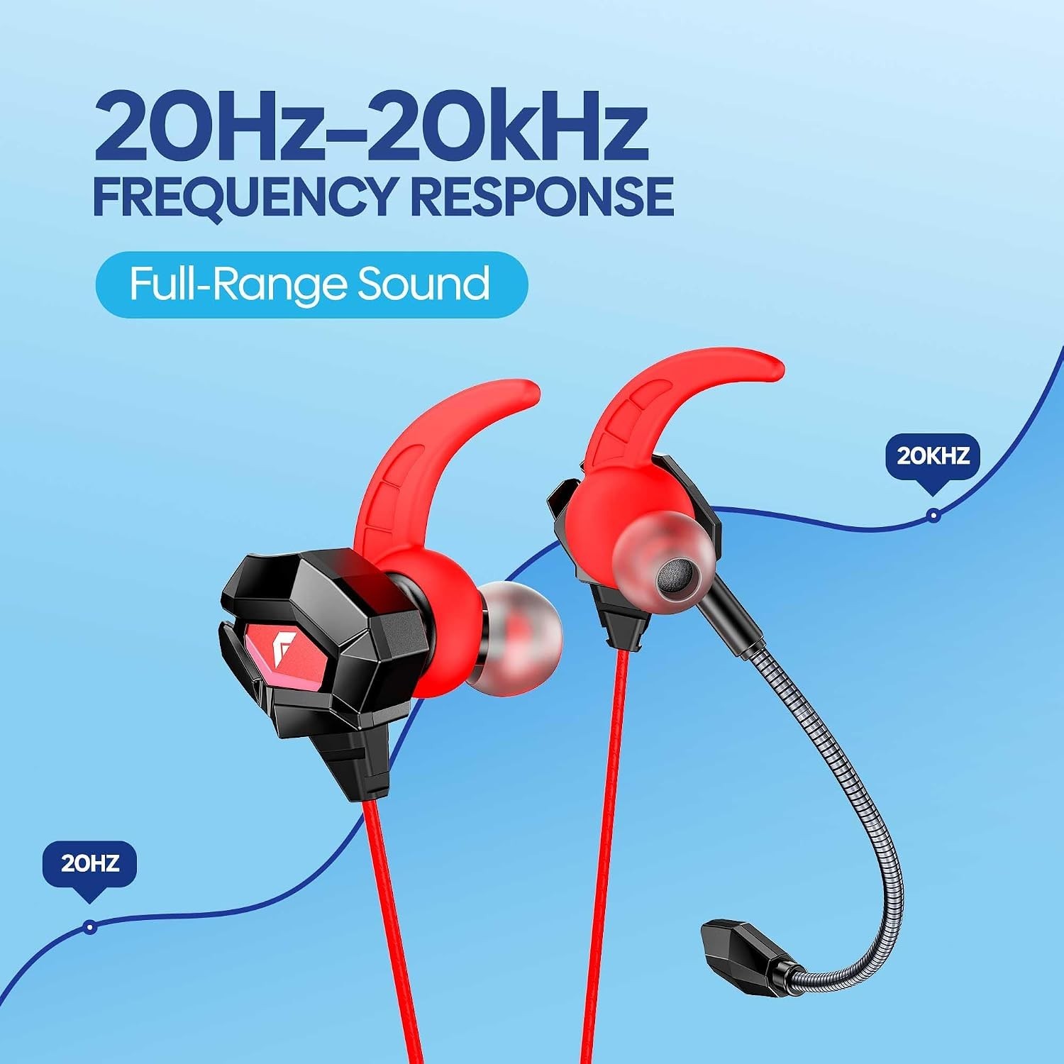 FASTER GH-1C USB-C Wired Gaming Earphones, Detachable Mic, 10mm Driver